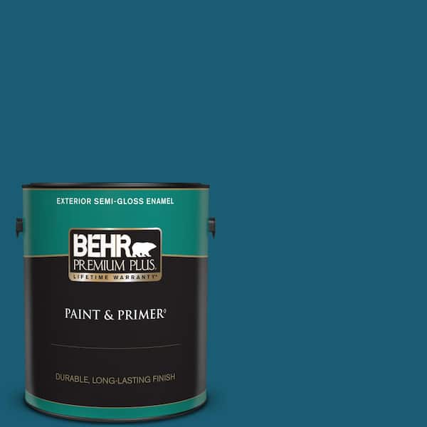 BEHR PREMIUM PLUS 1 gal. #540D-7 Deep Blue Sea Semi-Gloss Enamel Exterior Paint & Primer