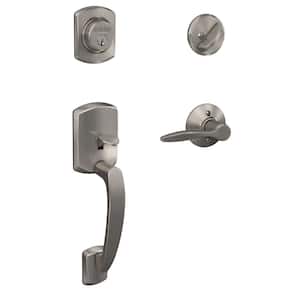 Greenwich Satin Nickel Single Cylinder Door Handleset with Delfayo Door Handle - Right Handed