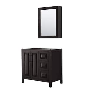 Daria 35 in. W x 21.5 in. D x 35 in. H Single Bath Vanity Cabinet without Top in Dark Espresso with Med Cab Mirror