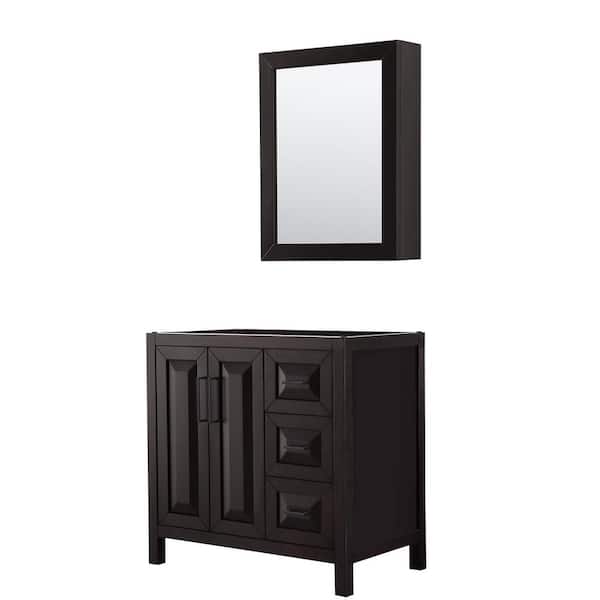 Wyndham Collection Daria 35 in. W x 21.5 in. D x 35 in. H Single Bath Vanity Cabinet without Top in Dark Espresso with Med Cab Mirror