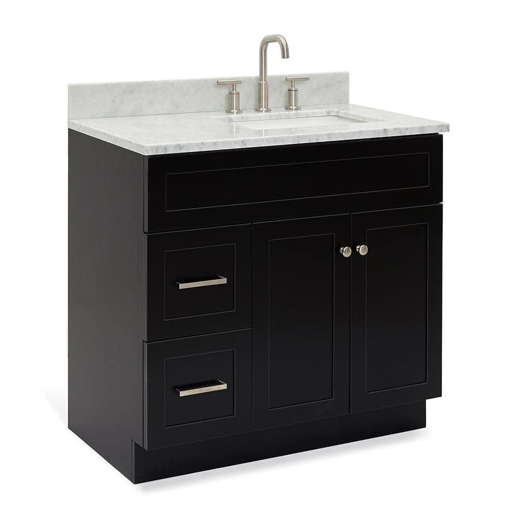 Hamlet Black Freestanding Single Sink Vanity with White Marble Top
