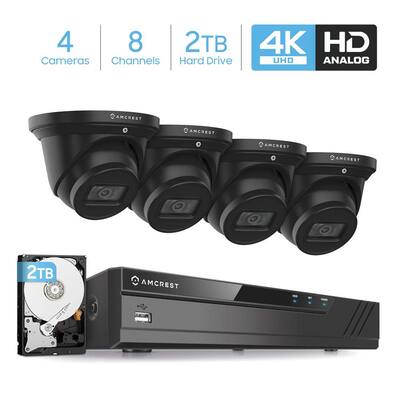 4K 8-Channel 2TB HDD DVR Security Camera System with 4x 4K 8 MP Dome Indoor Outdoor Wired Cameras, Weatherproof IP67