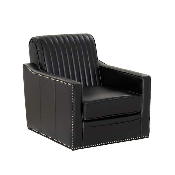 Linon Home Decor Callum Black Faux Leather Swivel Accent Chair