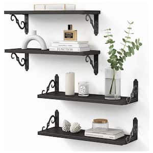 17 in. W x 6 in. D Black Wood Decorative Wall Shelf Floating Shelves with Brackets Set of 4