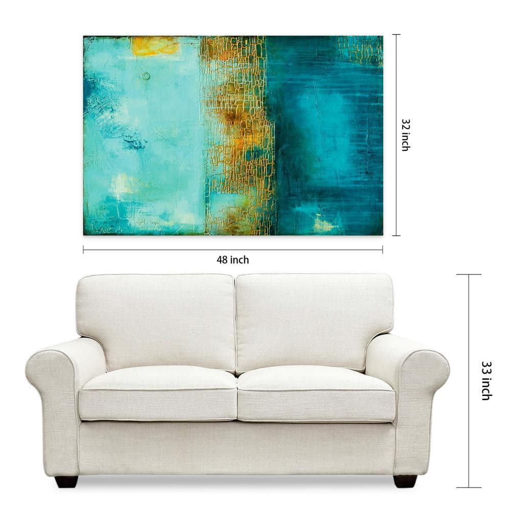 Castle Court Abstract Expressionism Blue and Orange Glass Wall Art, 32" x 48"