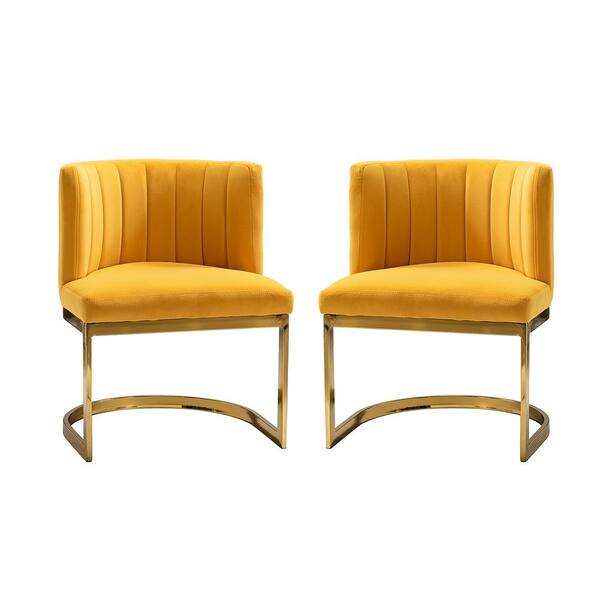 JAYDEN CREATION Felipe Mustard Side Chair with Arched Metal Base (Set of 2)
