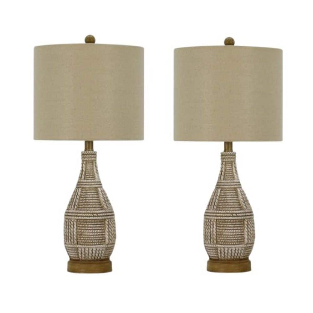 25.75 in. Pair of Natural Beige Woven Faux Rope Table Lamps with Designer Shades and Finials price history on PriceWatchPro