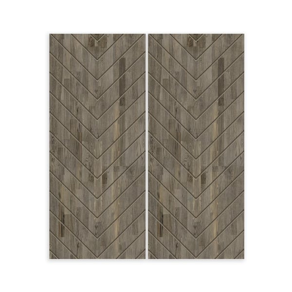 CALHOME 84 in. x 96 in. Hollow Core Weather Gray Stained Pine Wood Interior Double Sliding Closet Doors