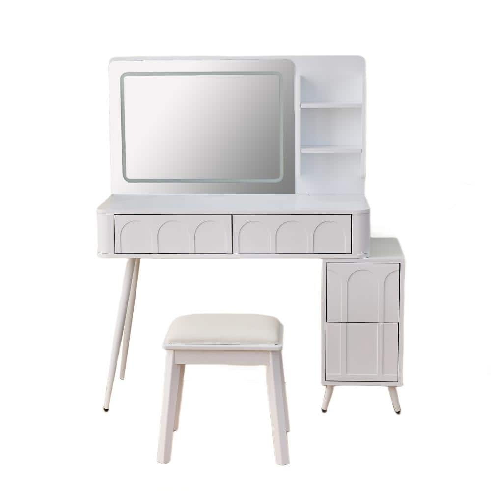 2-Piece White Vanity Table Set with LED Mirror, 4 Drawers & Adjustable Storage, Dimmable 3-Color Lights price history on PriceWatchPro