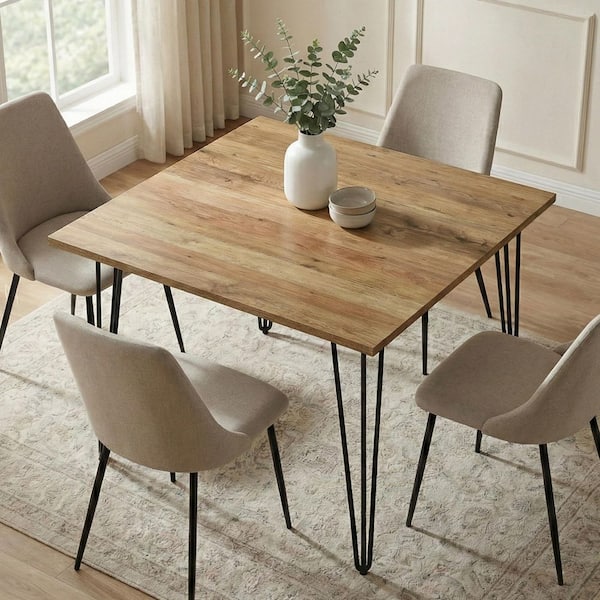 Hunter SOLID MANGO WOOD and Metal 42 in. Square Industrial Dining Table in Natural 4-Legs Seats 4