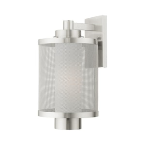 Roycroft 17 in. 1-Light Brushed Nickel Outdoor Hardwired Wall Lantern Sconce with No Bulbs Included