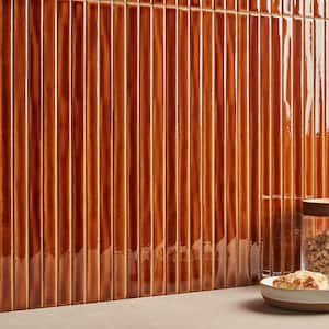 Vistaio Honey Brown 5.27 in. x 17.71 in. Glossy Ceramic Mosaic Wall Tile (0.64 sq. ft./each)