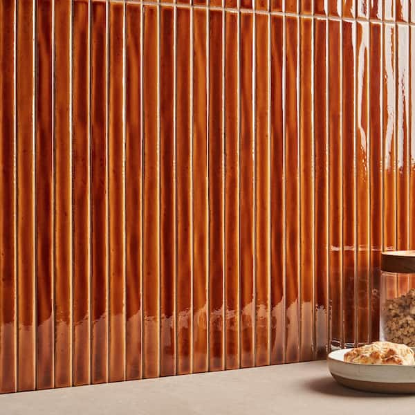 Vistaio Honey Brown 5.27 in. x 17.71 in. Glossy Ceramic Mosaic Wall Tile (0.64 sq. ft./each)