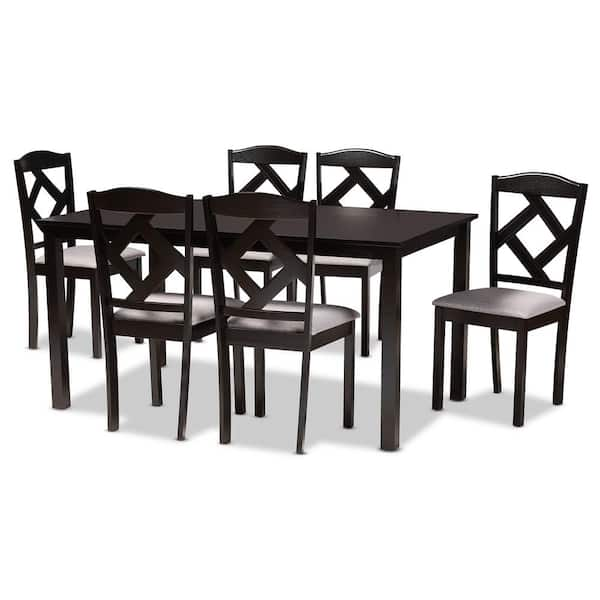 Baxton Studio Ruth 7-Piece Wood Top Grey and Dark Brown Dining Set