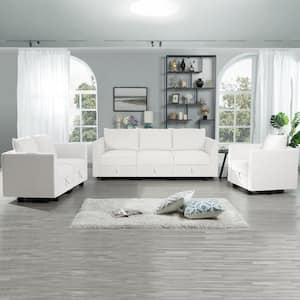 87.01 in Modern Sofa Living Room Set - White Down Linen - Sofa Couch for Living Room/Office