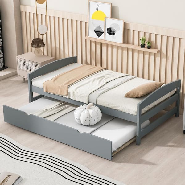 Harper And Bright Designs Gray Wood Frame Twin Size Platform Bed With