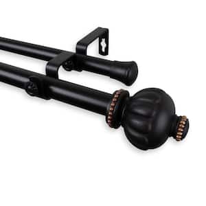 28 in. - 48 in. Telescoping 1 in. Double Curtain Rod Kit in Black with Selma Finial