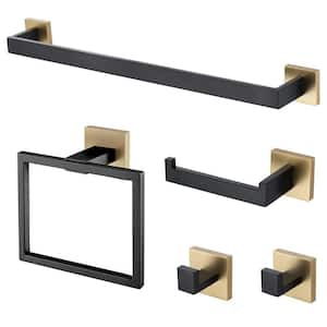 5-Piece Bathroom Hardware Accessories Set Towel Bar Set Wall Mounted Stainless Steel in Black and Gold