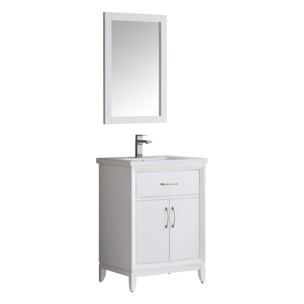 Fresca Cambridge 24 in. Vanity in White with Porcelain Vanity Top in ...