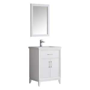 Cambridge 24 in. Vanity in White with Porcelain Vanity Top in White with White Ceramic Basin and Mirror