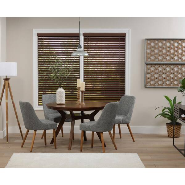 Perfect Lift Window Treatment Dark Oak Cordless Room Darkening Faux Wood Blinds with 2 in. Slats - 24 in. W x 48 in. L QJBK234480
