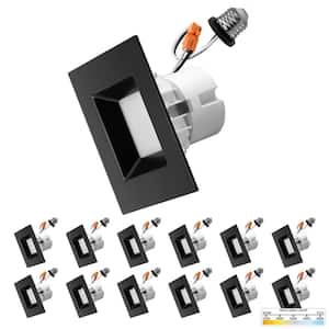 4 in. 11-Watt LED Black Square Retrofit Recessed Housing Light 5 CCT 2700K to 5000K IC Rated Remodel Dimmable (12-Pack)