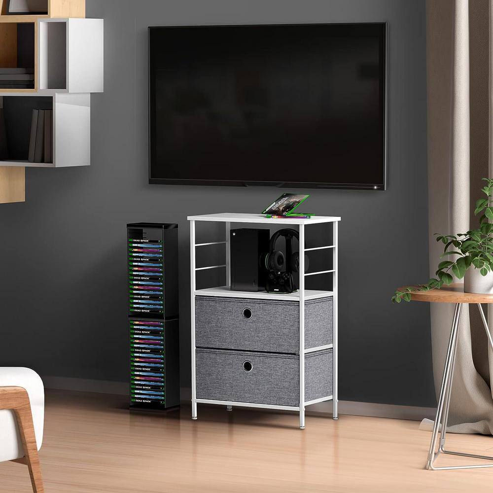 Sorbus White 34" Steel Frame Nursery Nightstand with Fabric Drawers