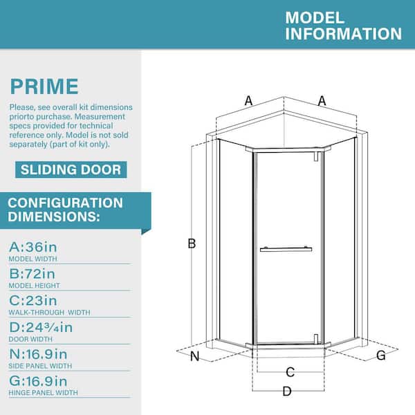 36 in. W x 72 in. H Neo Angle Pivot Semi Frameless Corner Shower Enclosure in Black without Shower Base