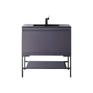 Milan 35.4 in. W x 18.1 in. D x 36 in. H Bathroom Vanity in Modern Grey Glossy with Charcoal Black Composite Top