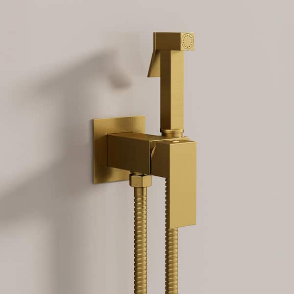 Square 2 Handle Hot and Cold Water Bidet Faucet with Brass Valve in Brushed Gold