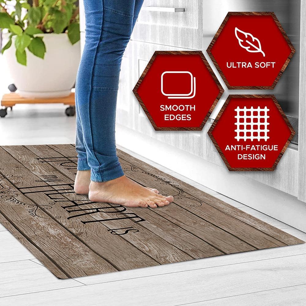 Heartwood Brown and Black Anti-Fatigue Kitchen Runner Mat