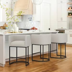 Jessica 26 in.Cream Gray Modern Counter Bar Stool Fabric Upholstered Barrel Counter Stool with Metal Frame Set of 3