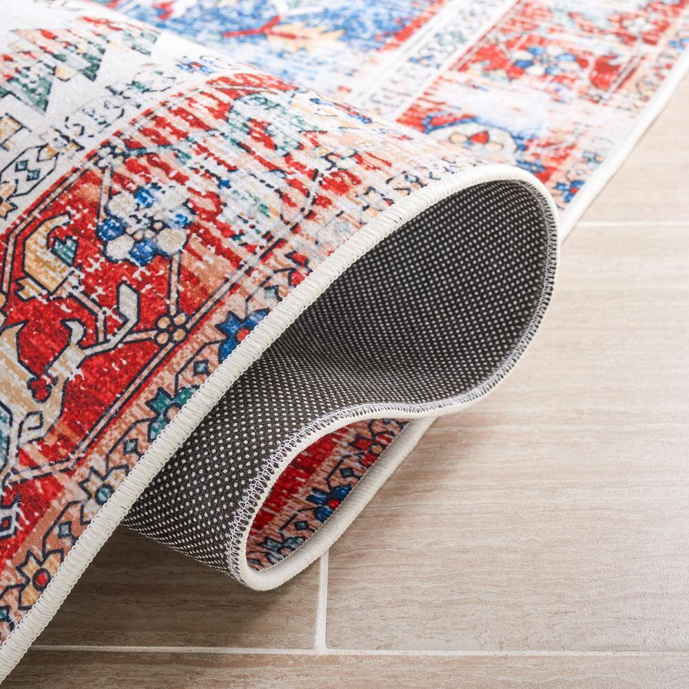 Tucson Traditional Red & Blue Synthetic Runner Rug - 2'6" x 8'