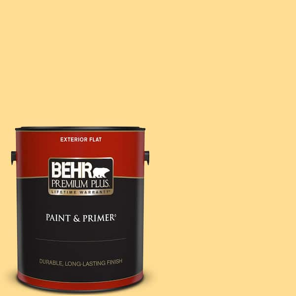 BEHR PREMIUM PLUS 1 gal. #320B-4 Lemon Pound Cake Flat Exterior Paint & Primer