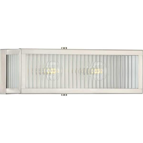 Progress Lighting Dwyer Collection 2-Light Stainless Steel Clear Ribbed Glass Farmhouse Bath Vanity Light
