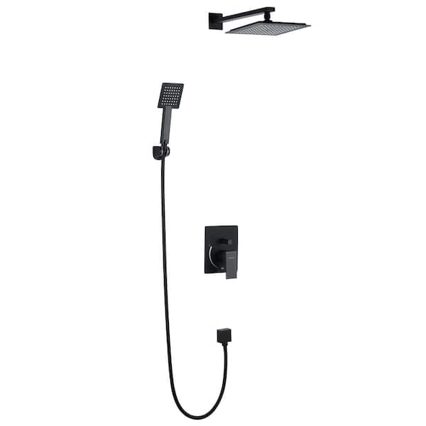 Pia Ricco 1-Spray Patterns 9 in. Wall Mount Square Dual Shower Heads High Pressure Shower Faucet in Matte Black