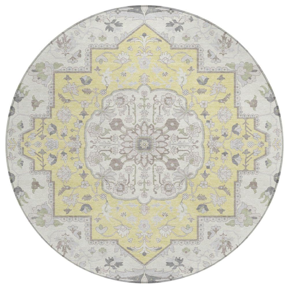 Chantille Machine Washable Indoor/Outdoor Abstract ACN2674 Yellow 8 ft. x 8 ft. Round Rug price history on PriceWatchPro