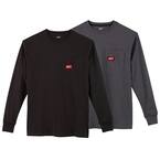 Men's Medium Black and Gray Heavy-Duty Cotton/Polyester Long-Sleeve Pocket T-Shirt (2-Pack)