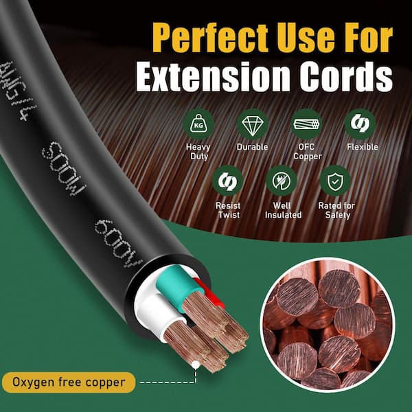 6 ft. 6 AWG 4-Conductor SOOW 600V Indoor Outdoor Extension Cord