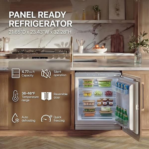 24 in. 4.77 cu. ft. Built-in Panel Ready Freezerless Refrigerator Counter Depth in White w/ 4 Glass Shelves Frost Free