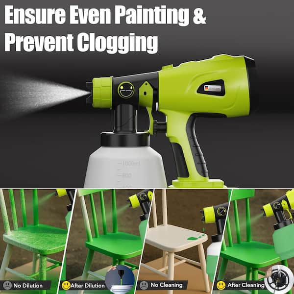 1000ml Handheld HVLP Paint Sprayer with 3 Patterns, 4 Brass Tips