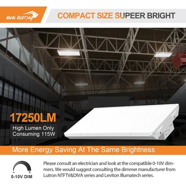 RUN BISON 1.4 ft. 115-Watt 17,000-Lumens Integrated LED Dimmable White Compact Size Linear High Bay Light 4000K/5000K (4-Pack)