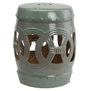 Green Round Stone 17.3 in. Outdoor Side Table with Knotted Ring Design and Glazed Strong Materials