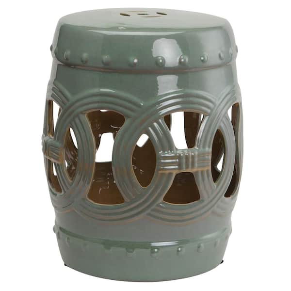 Outsunny Green Round Stone 17.3 in. Outdoor Side Table with Knotted Ring Design and Glazed Strong Materials
