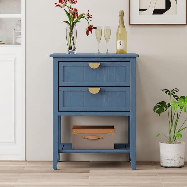 Blue 2 Drawers 22.01 in. W Nightstand