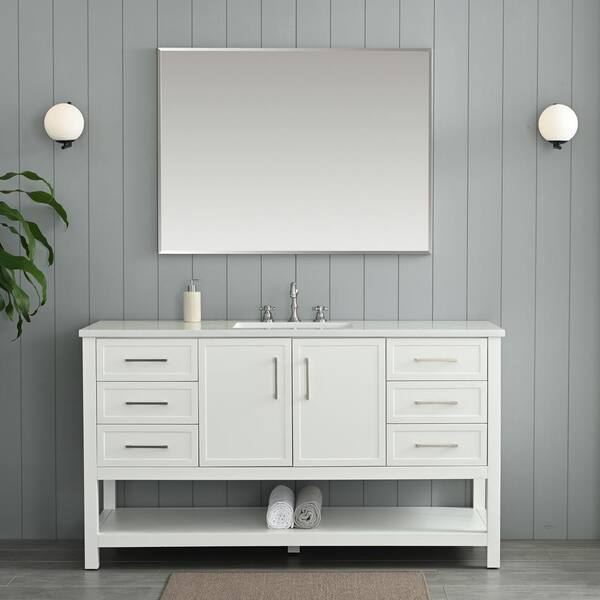 SUDIO Arlo 60 in. W x 22 in. D x 34 in. H Bath Vanity in White with Engineered Stone Top in Ariston White with White Sink