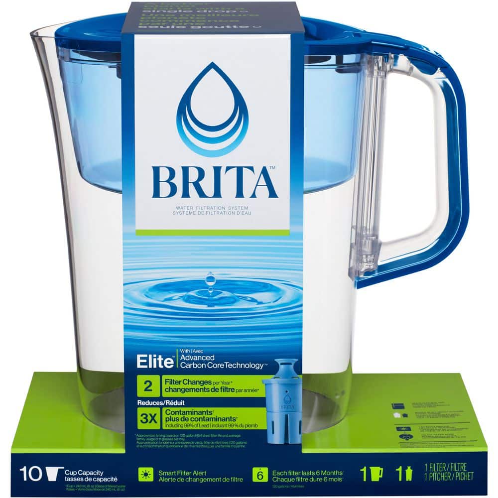 Blue 10-Cup Water Filter Pitcher with Elite Filter