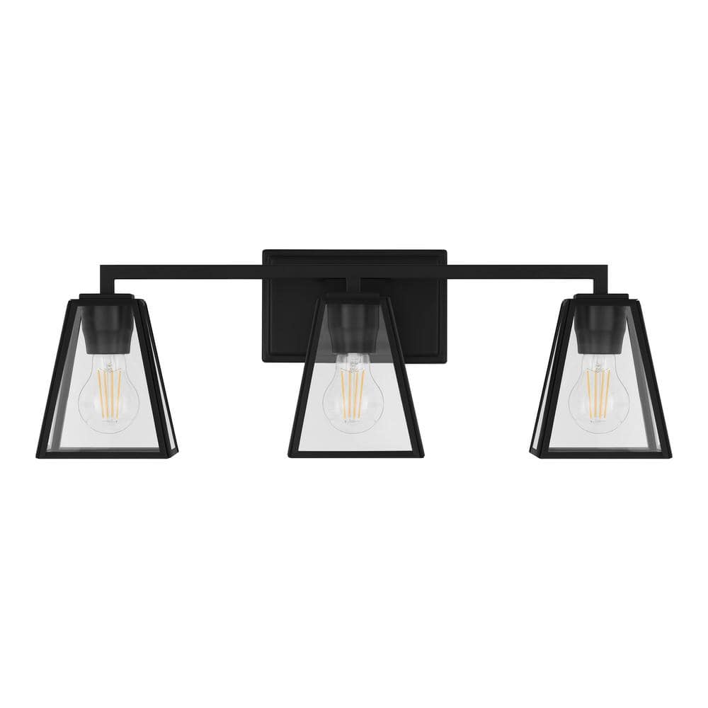 Mackenzie Place 24 in. 3-Light Matte Black Bathroom Vanity Light with Clear Glass Shades