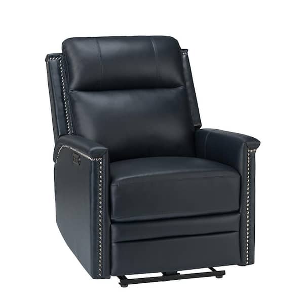 JAYDEN CREATION Valentino Transitional Navy Electric Genuine Leather Recliner with USB Port and Resume Button