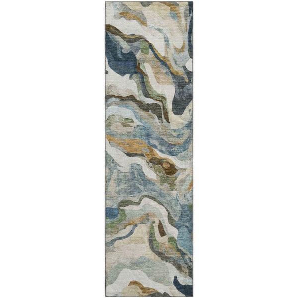 Mayfield Premium Machine Washable Abstract AMF2162 Denim 2 ft. x 7 ft. Runner Rug